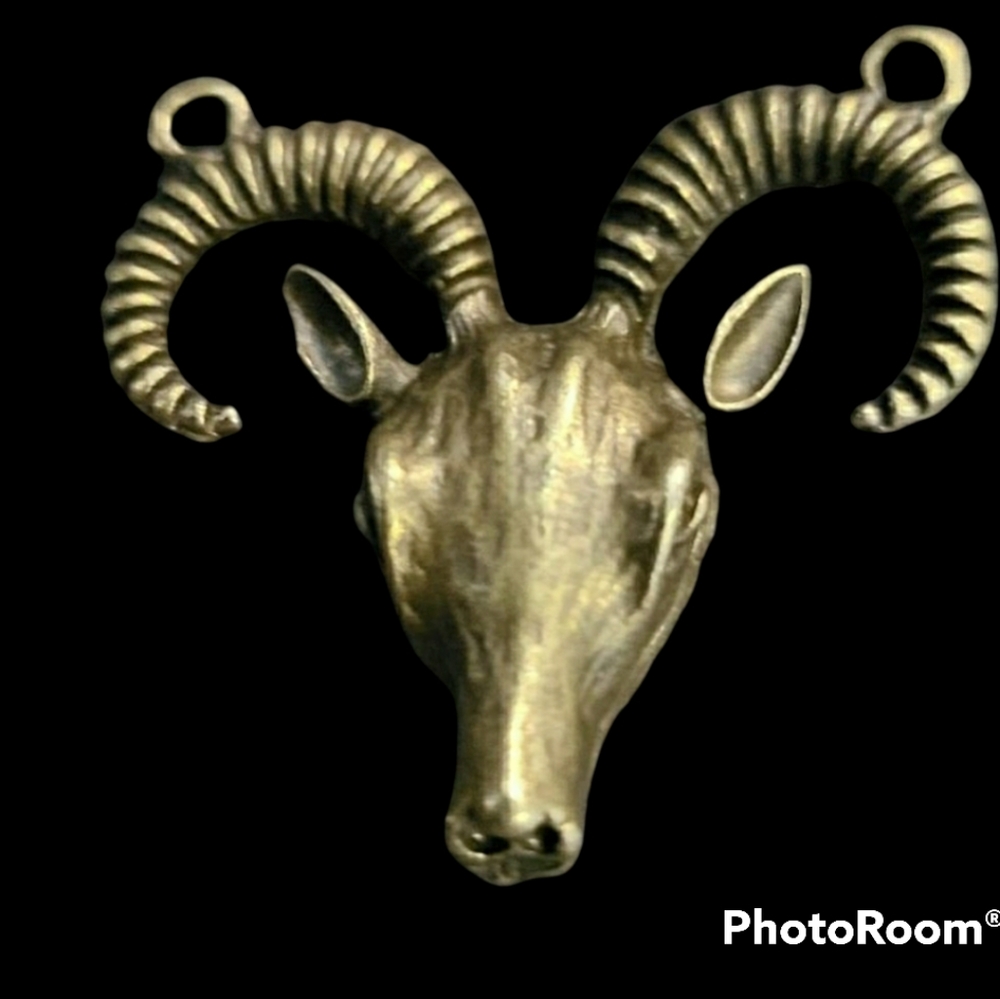 GOLD WASH/ BRASS  GOAT SKULL.      1IN X 1.5IN